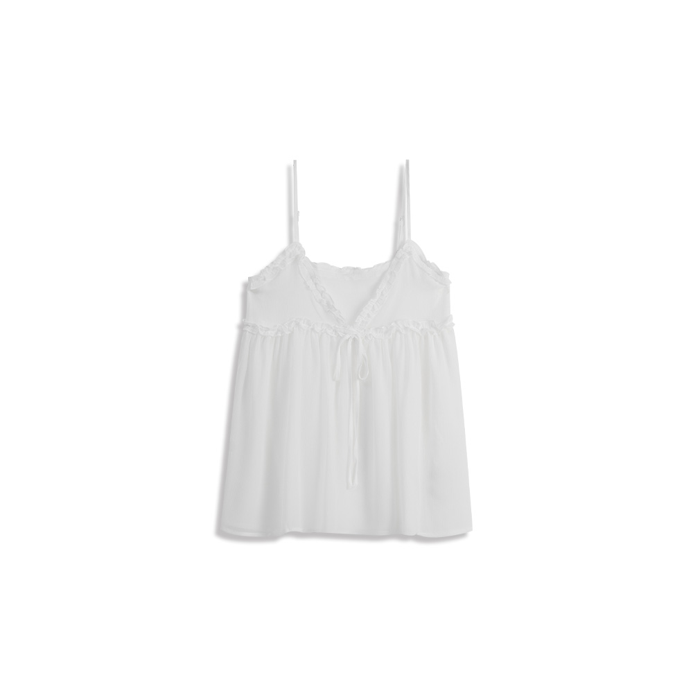 シアーフリルリボンキャミソール - ホワイト