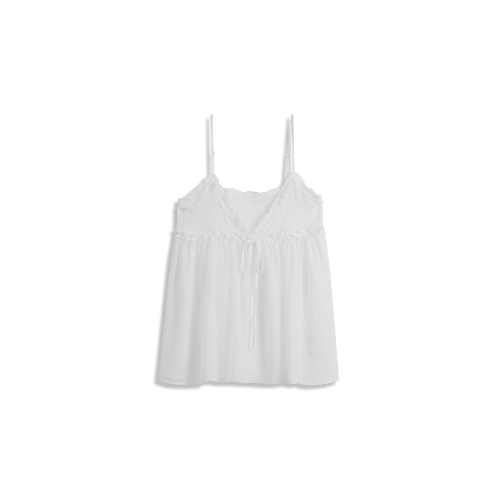 シアーフリルリボンキャミソール - ホワイト
