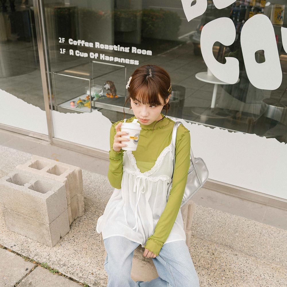 シアーフリルリボンキャミソール - ホワイト