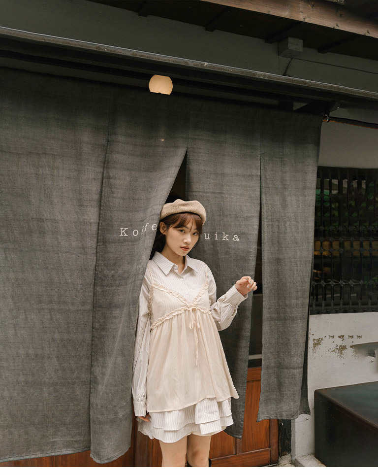 シアーフリルリボンキャミソール - ベージュ