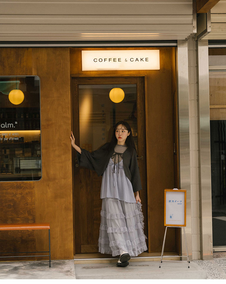 シアーフリルリボンキャミソール - ブルー