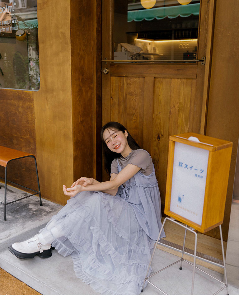 シアーフリルリボンキャミソール - ブルー