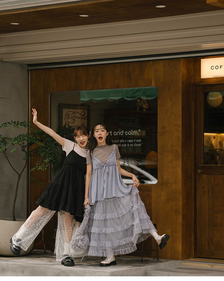 シアーフリルリボンキャミソール - ブルー