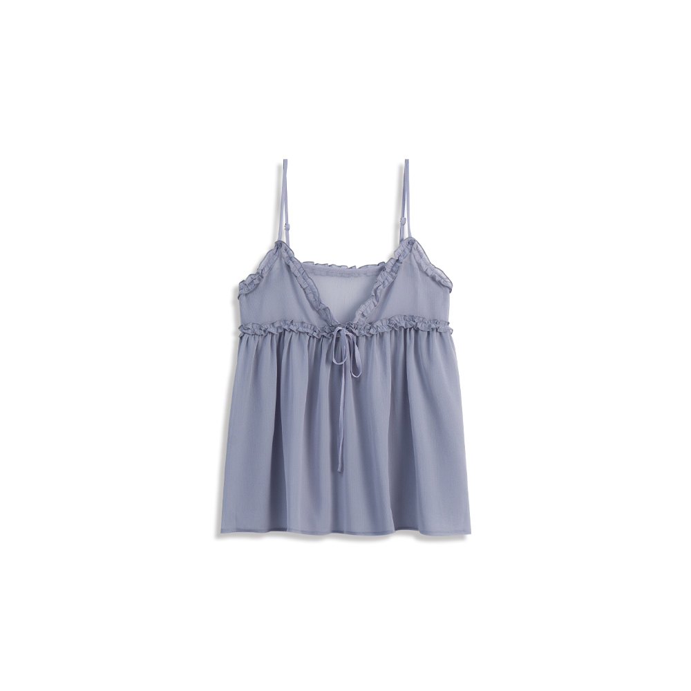 シアーフリルリボンキャミソール - ブルー
