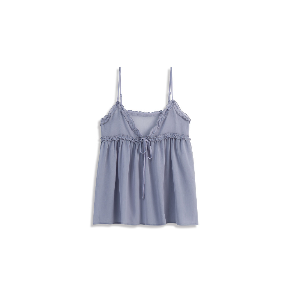 シアーフリルリボンキャミソール - ブルー