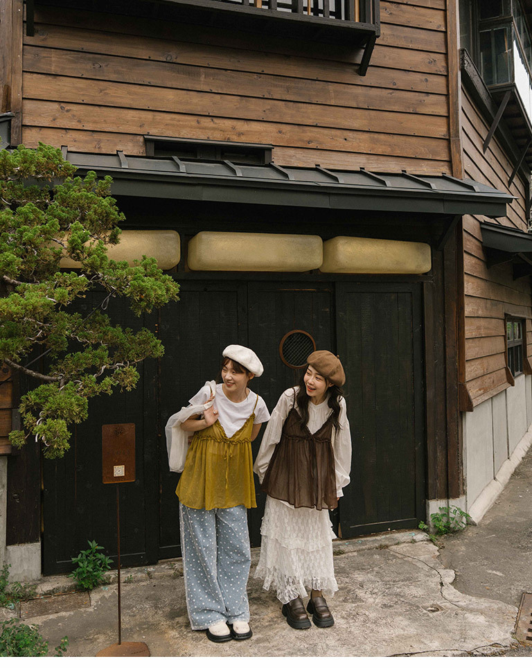 シアーフリルリボンキャミソール - ブラウン