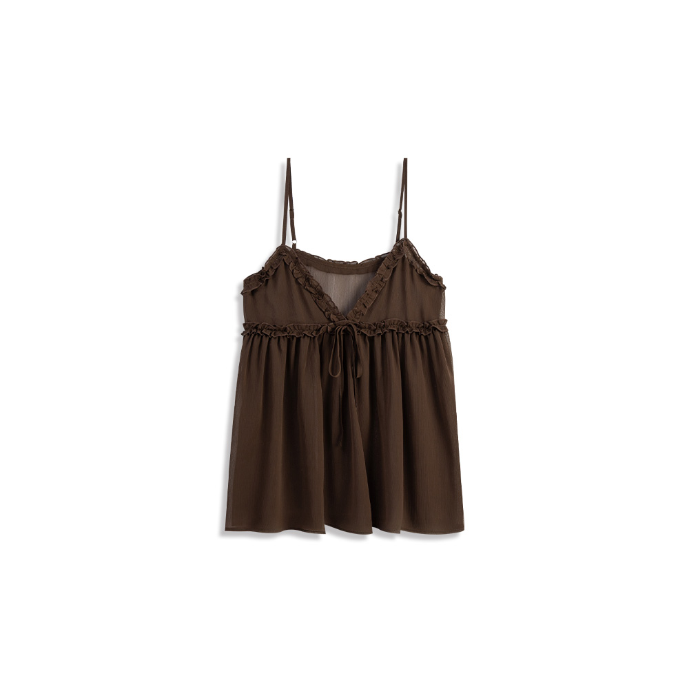 シアーフリルリボンキャミソール - ブラウン
