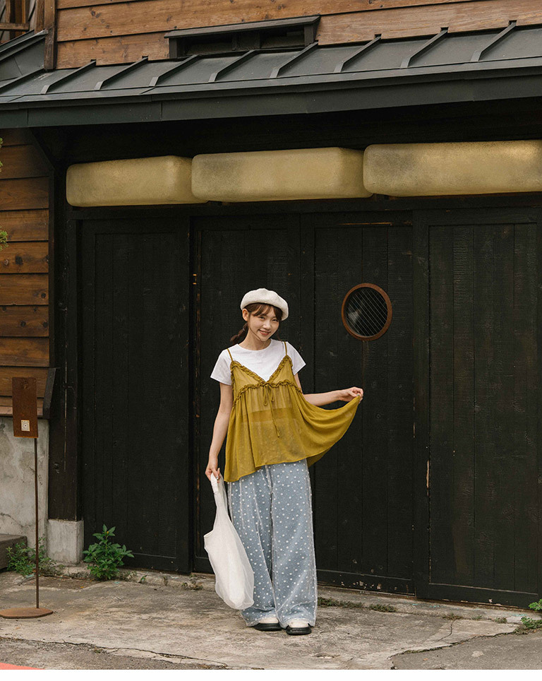 シアーフリルリボンキャミソール - マスタード