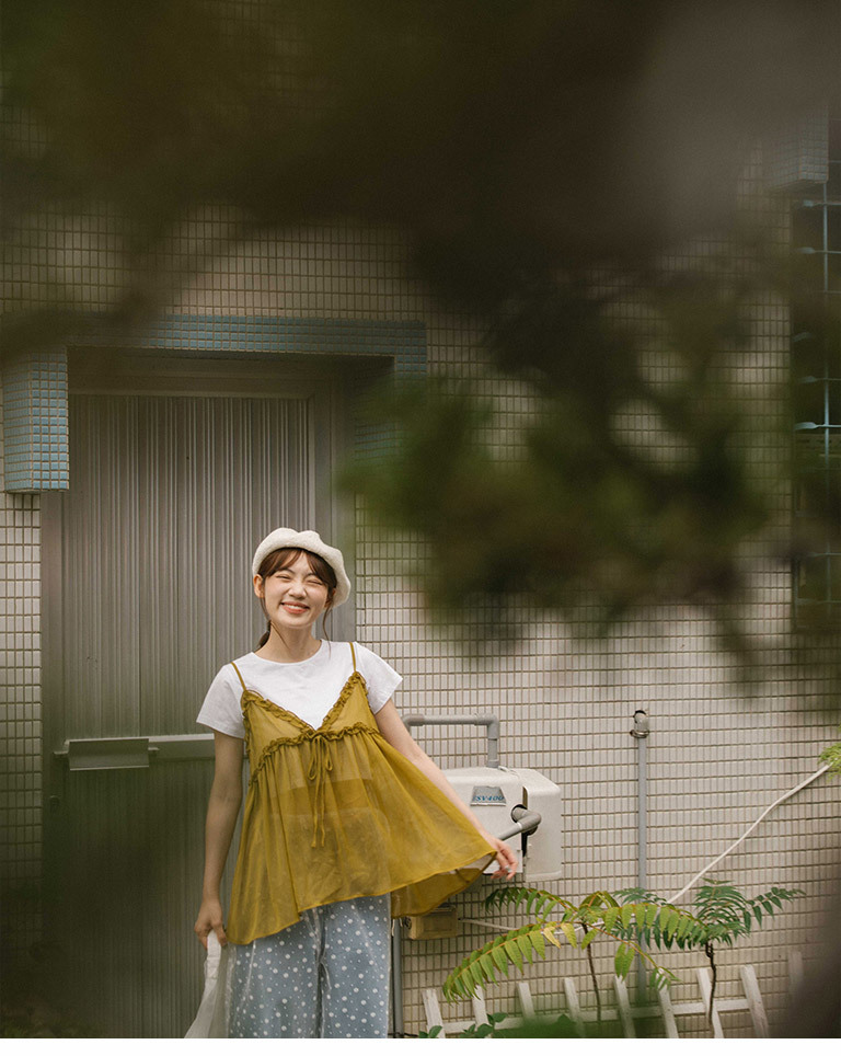 シアーフリルリボンキャミソール - マスタード