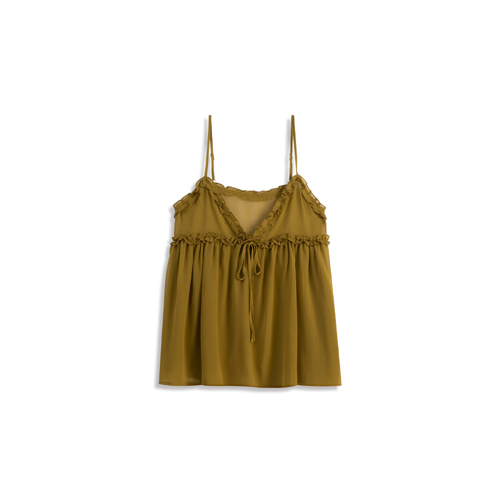 シアーフリルリボンキャミソール - マスタード