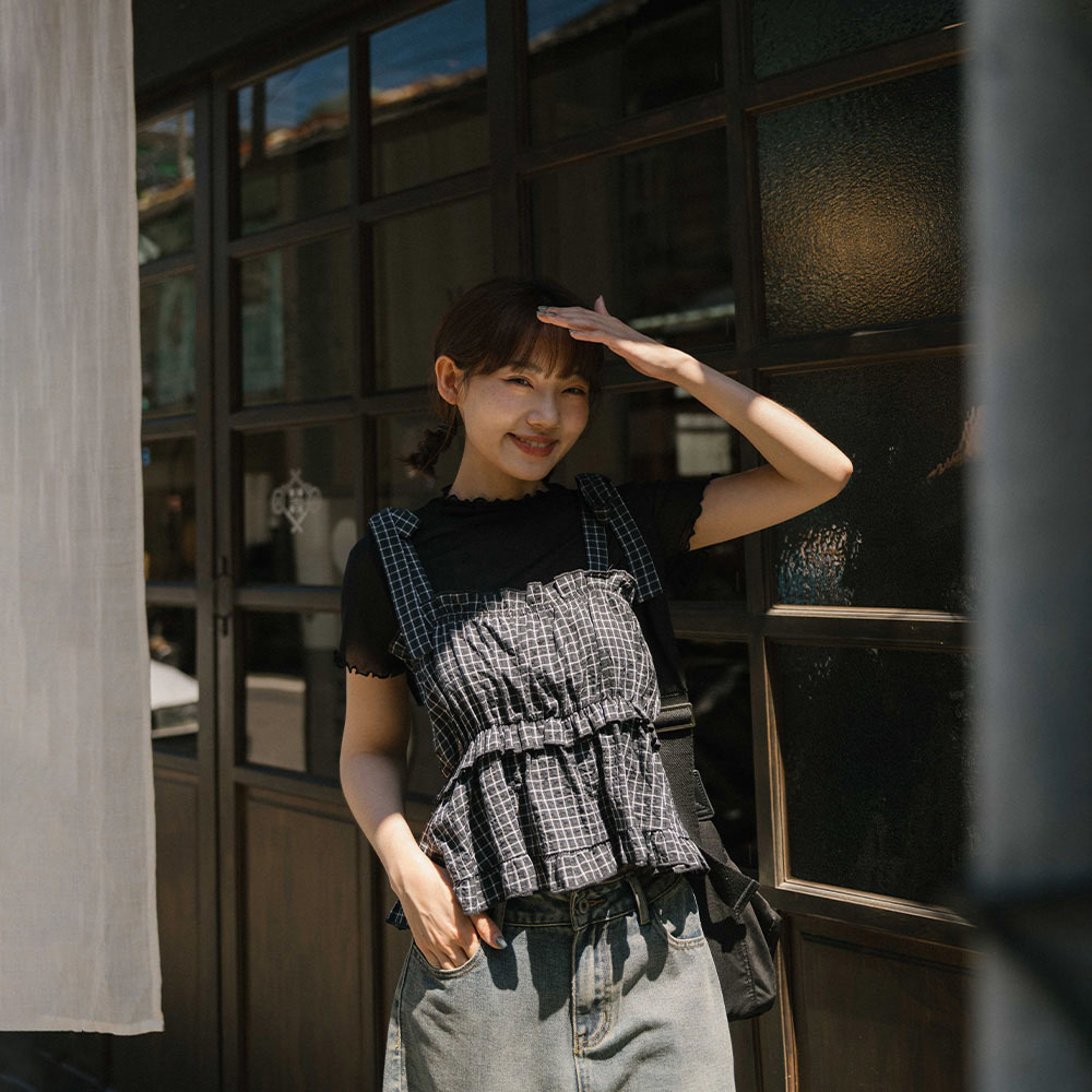 チェックフリルペプラムキャミソール 3色展開