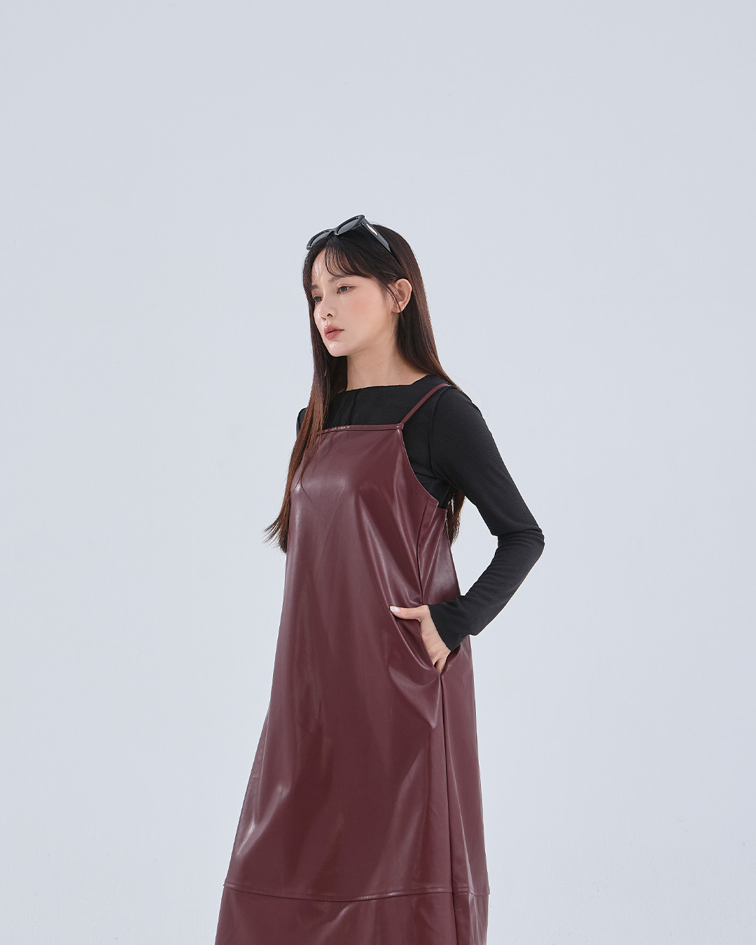 リブ切り替えメロートップス ブラック