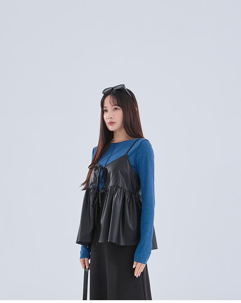 リブ切り替えメロートップス ブルー