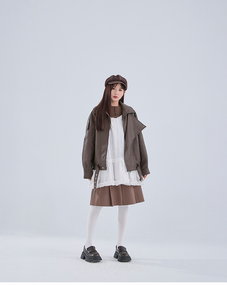 リブ切り替えメロートップス ブラウン