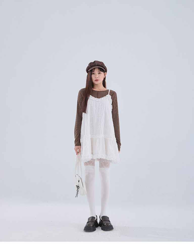 リブ切り替えメロートップス ブラウン