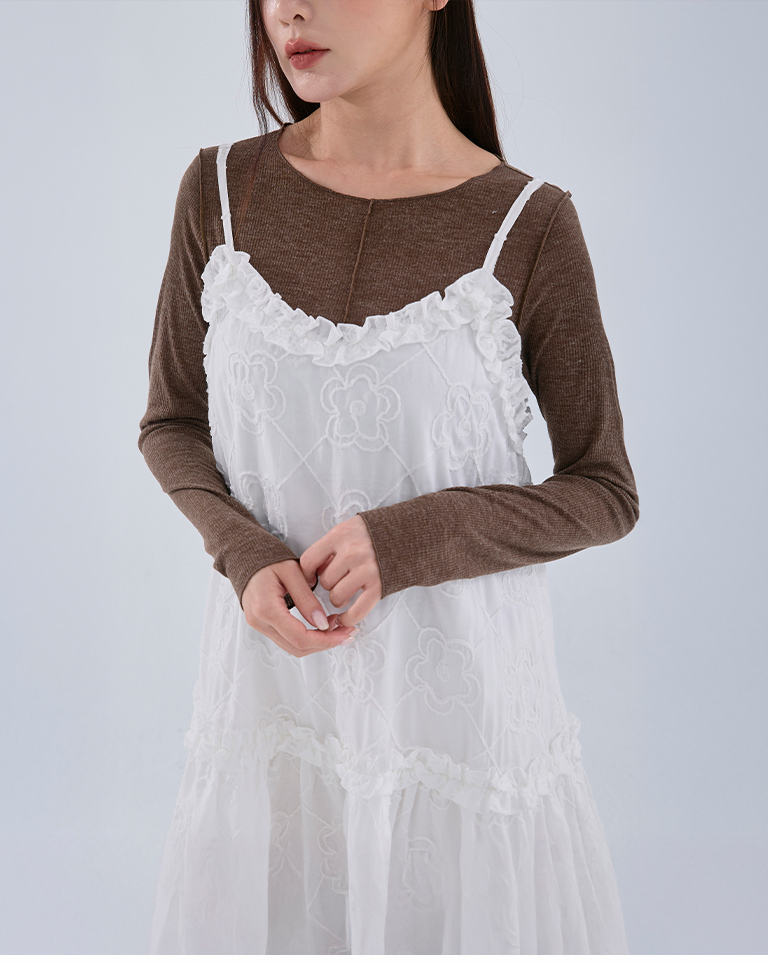 リブ切り替えメロートップス ブラウン