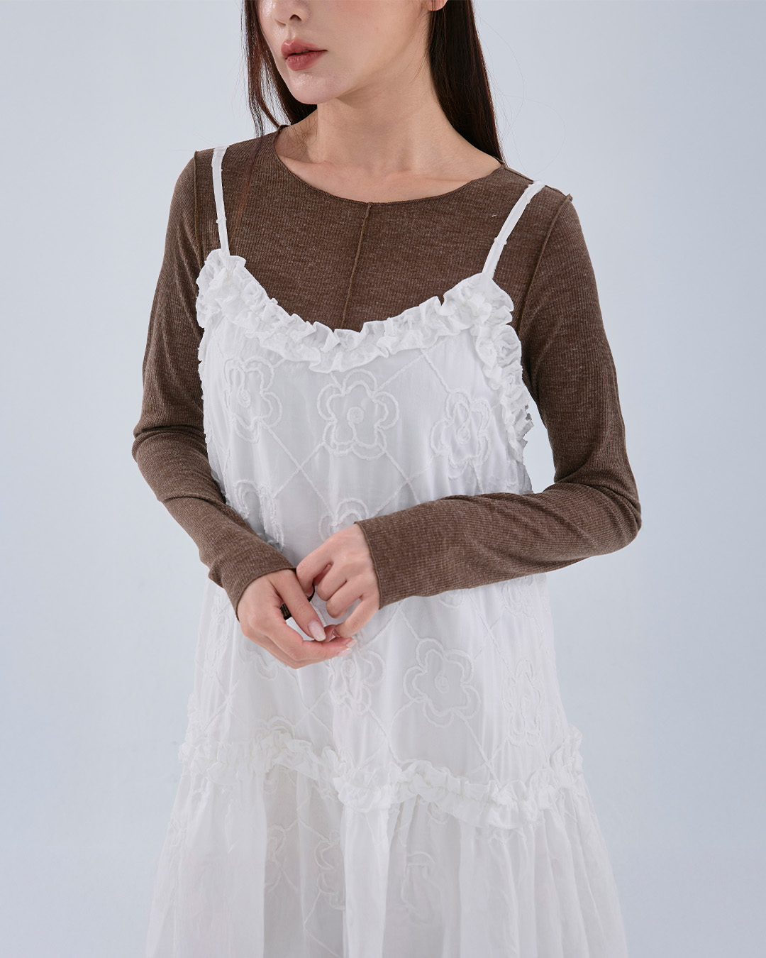 リブ切り替えメロートップス ブラウン