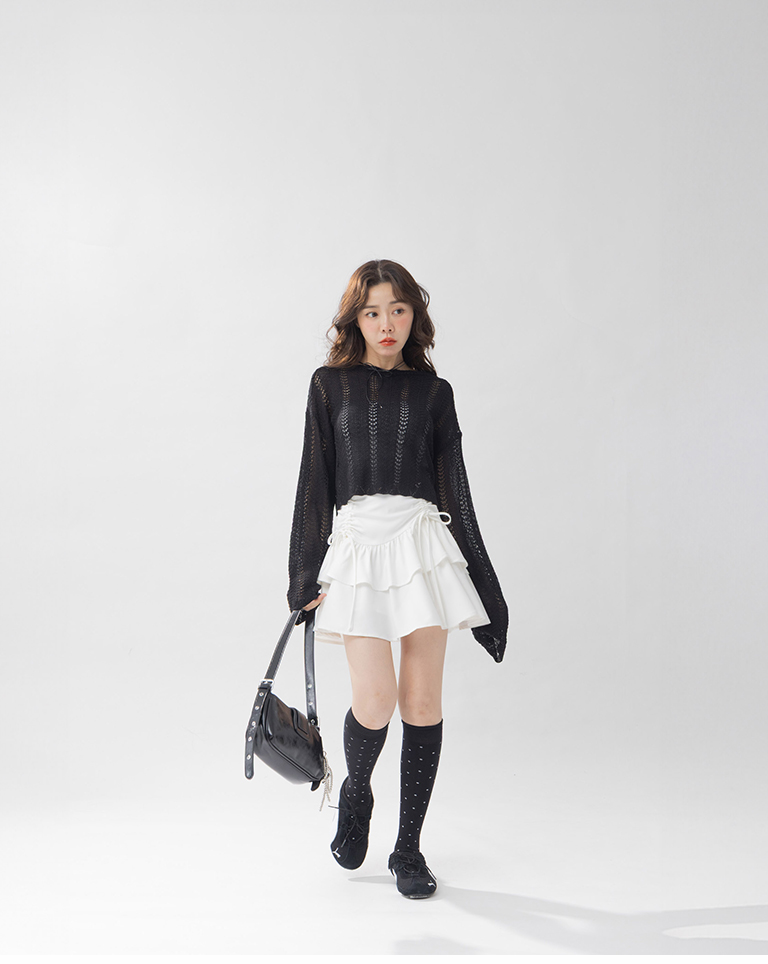 透かし編みショート丈ニット　3色展開