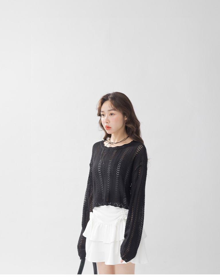 透かし編みショート丈ニット　3色展開