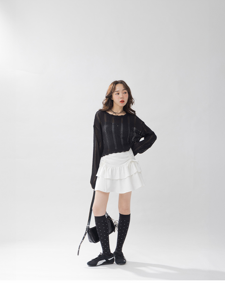 透かし編みショート丈ニット　3色展開