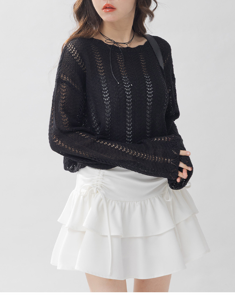 透かし編みショート丈ニット　3色展開