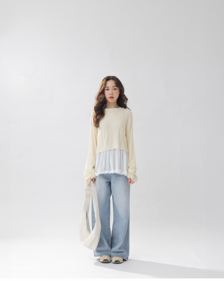 透かし編みショート丈ニット　3色展開