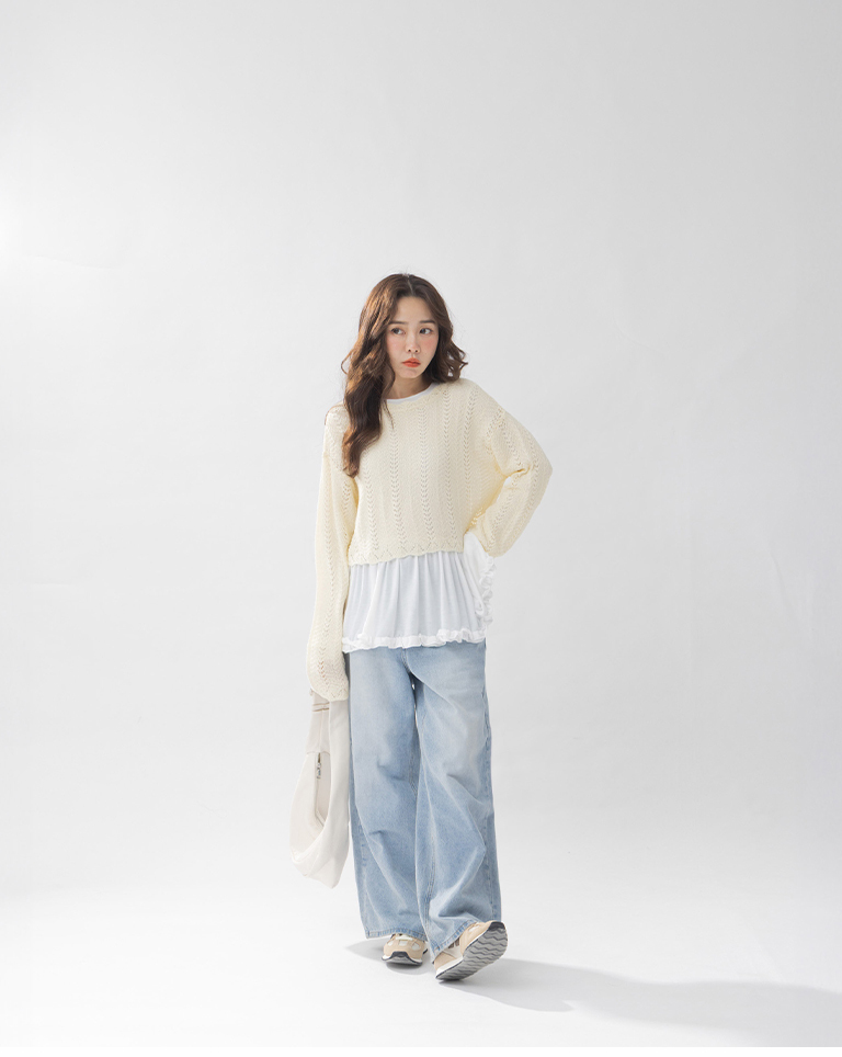 透かし編みショート丈ニット　3色展開