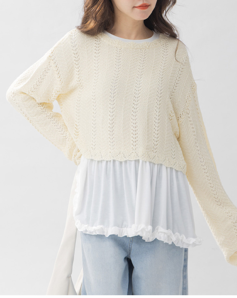 透かし編みショート丈ニット　3色展開