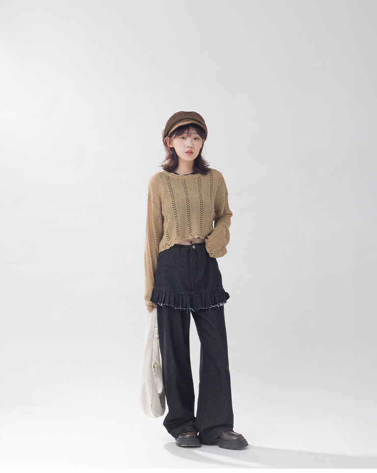 透かし編みショート丈ニット　3色展開