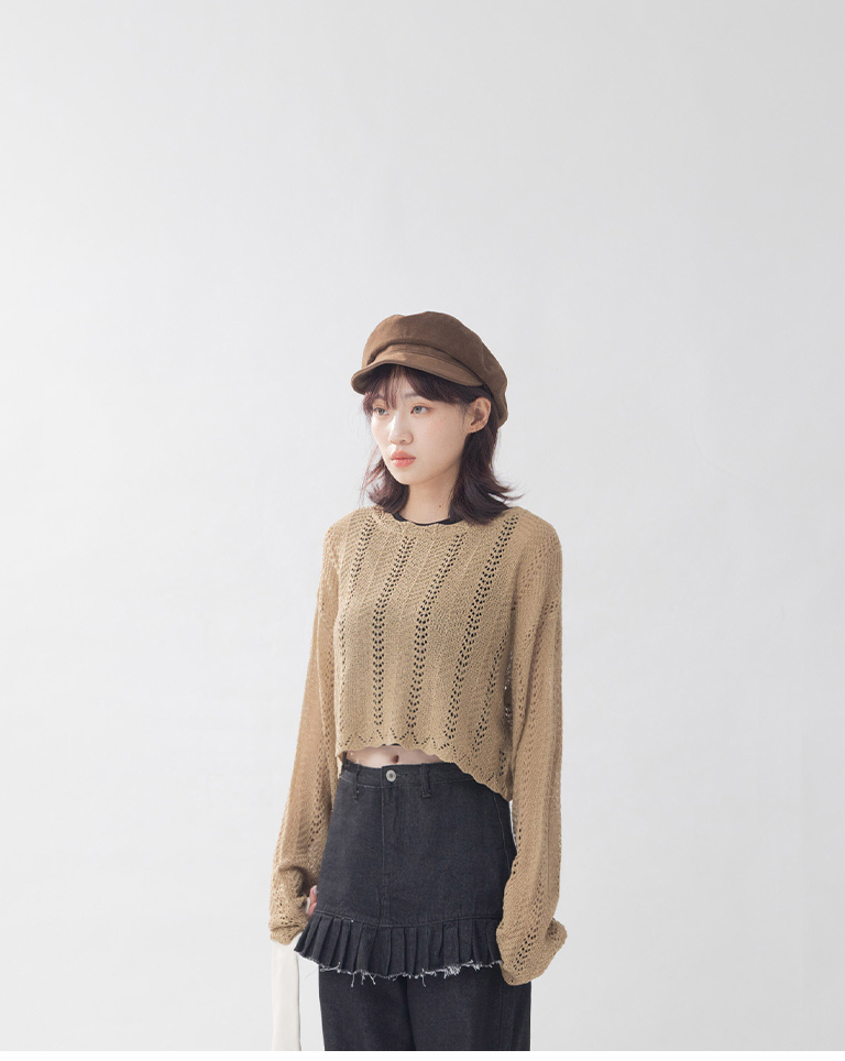 透かし編みショート丈ニット　3色展開