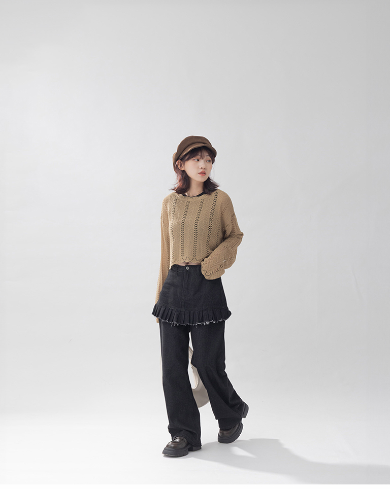 透かし編みショート丈ニット　3色展開