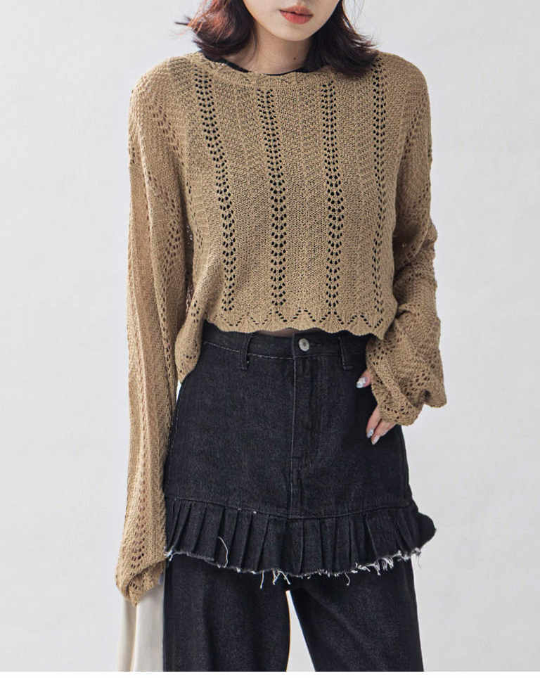 透かし編みショート丈ニット　3色展開