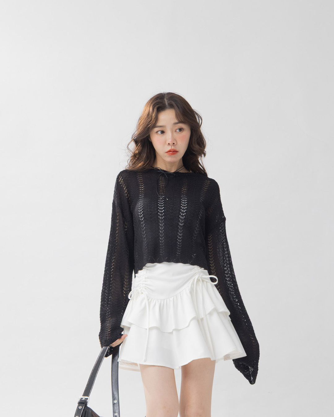 透かし編みショート丈ニット　3色展開