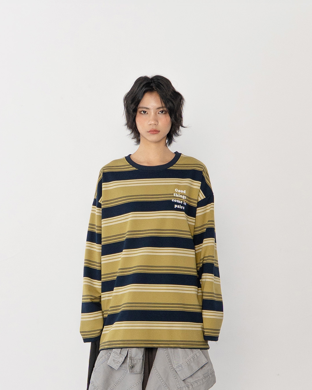 ロゴ刺繍ボーダートップス 2色展開