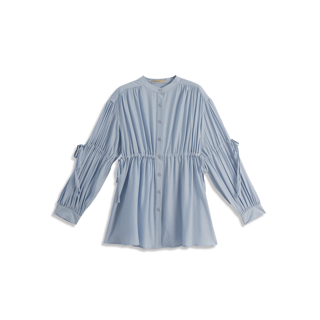 リボンディテールクルーネックシャツ2色展開