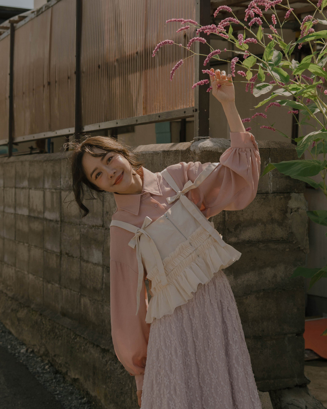 リボンジップベスト ベージュ