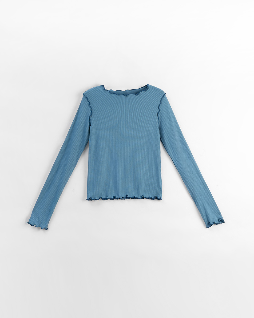 配色リブフリルトップス 3色展開