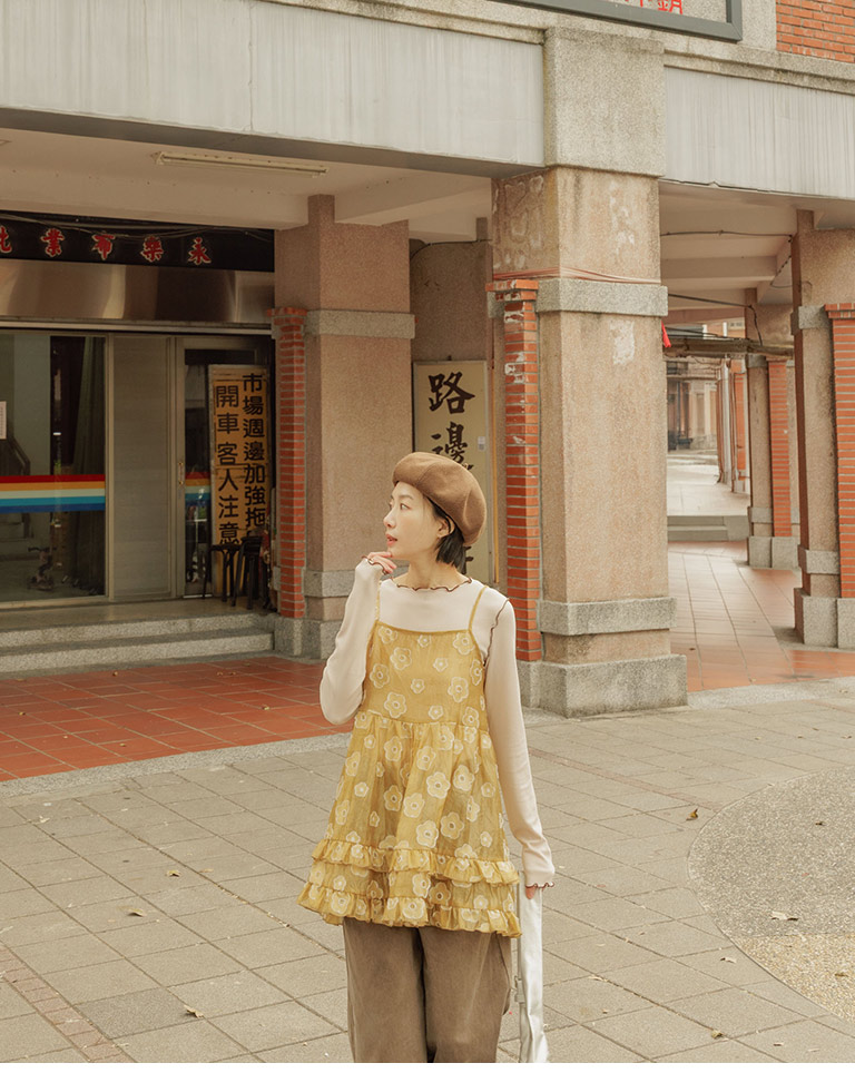 配色リブフリルトップス 3色展開