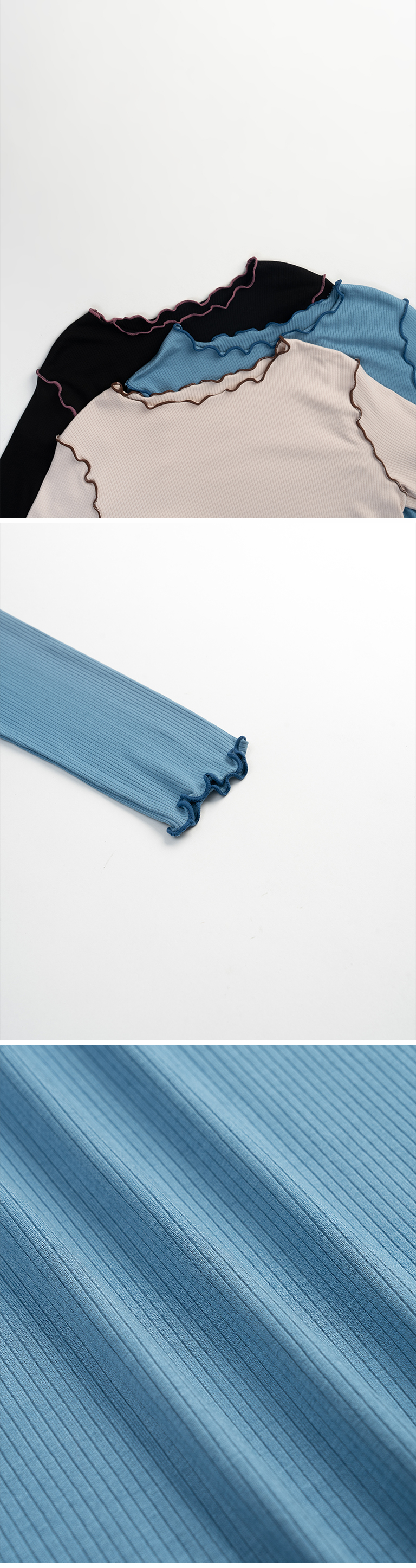 配色リブフリルトップス 3色展開