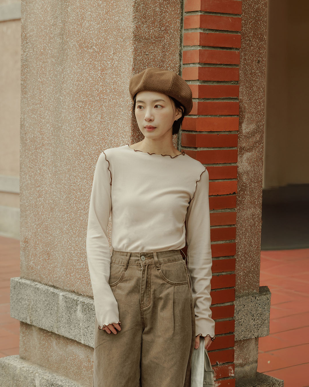 配色リブフリルトップス 3色展開