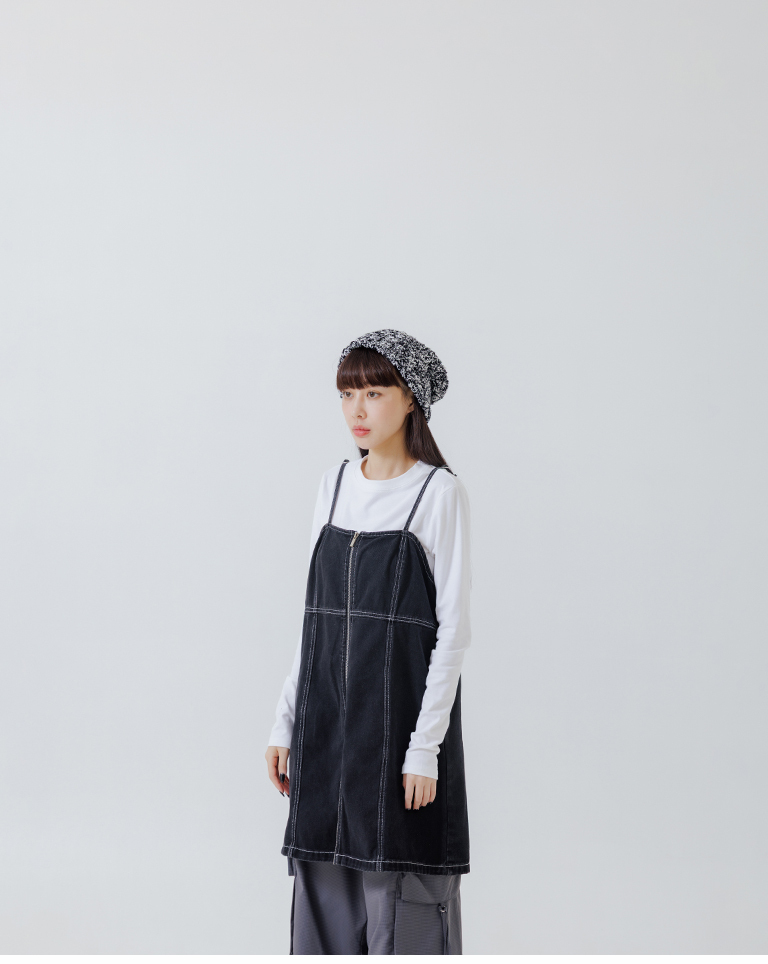 配色ステッチデニムベスト