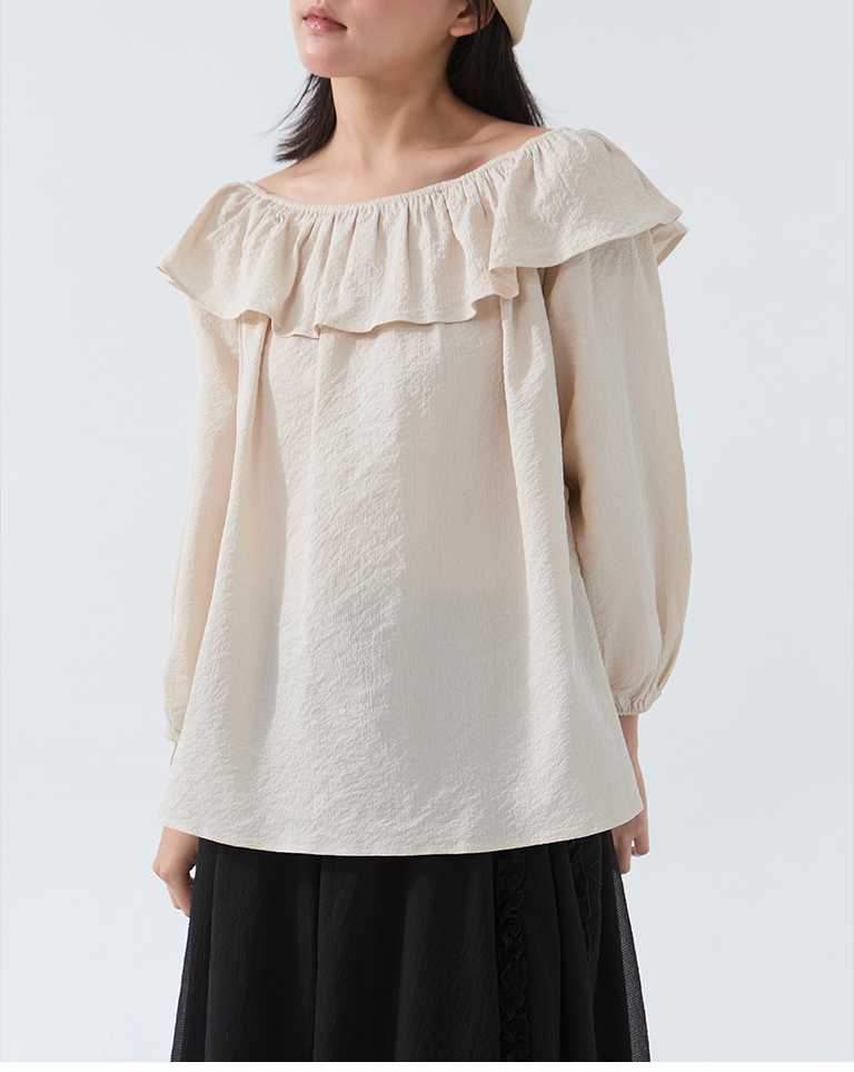 オフショルフリルトップス2色展開