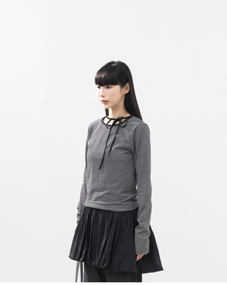 ストライプリボン長袖トップス 2色展開