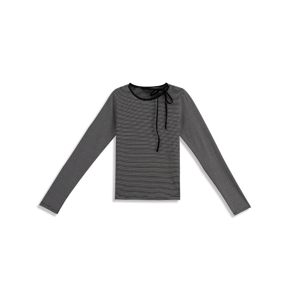 ストライプリボン長袖トップス 2色展開