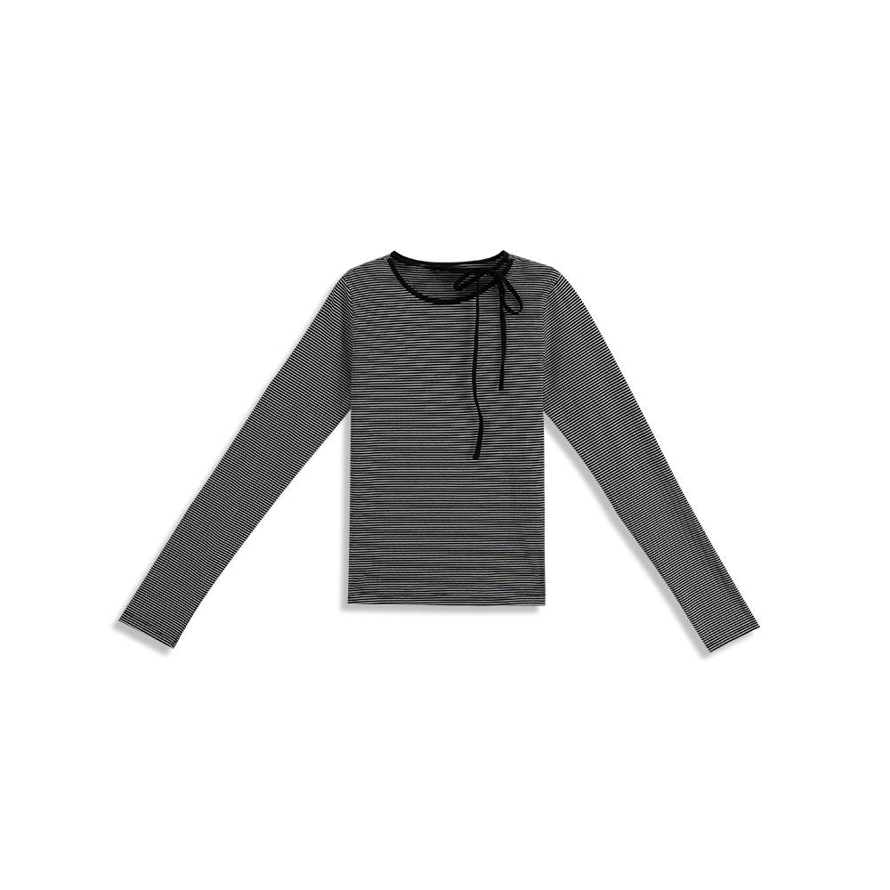 ストライプリボン長袖トップス 2色展開