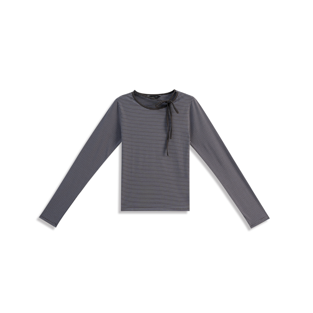 ストライプリボン長袖トップス 2色展開