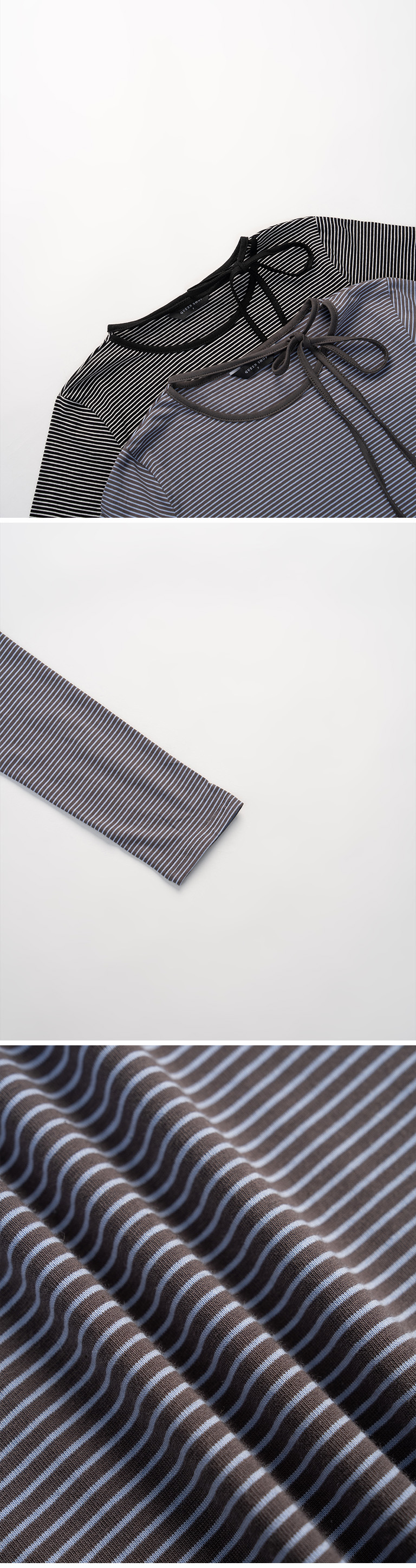 ストライプリボン長袖トップス 2色展開