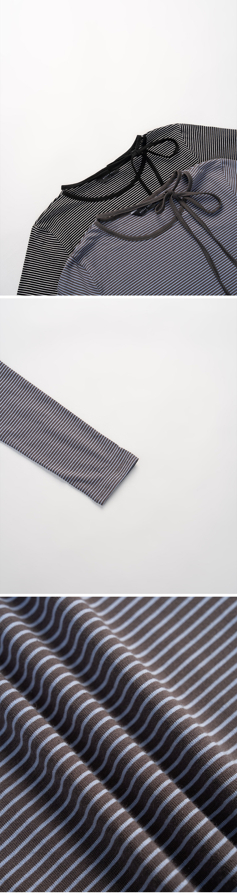 ストライプリボン長袖トップス 2色展開