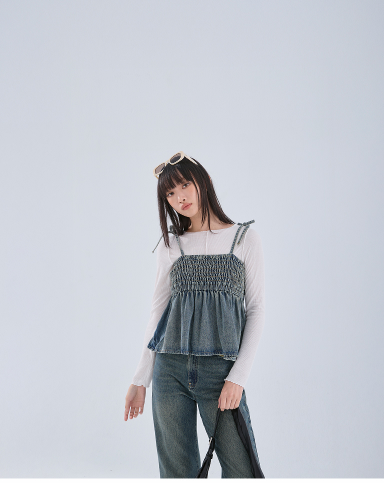 ギャザーデニムペプラムベスト