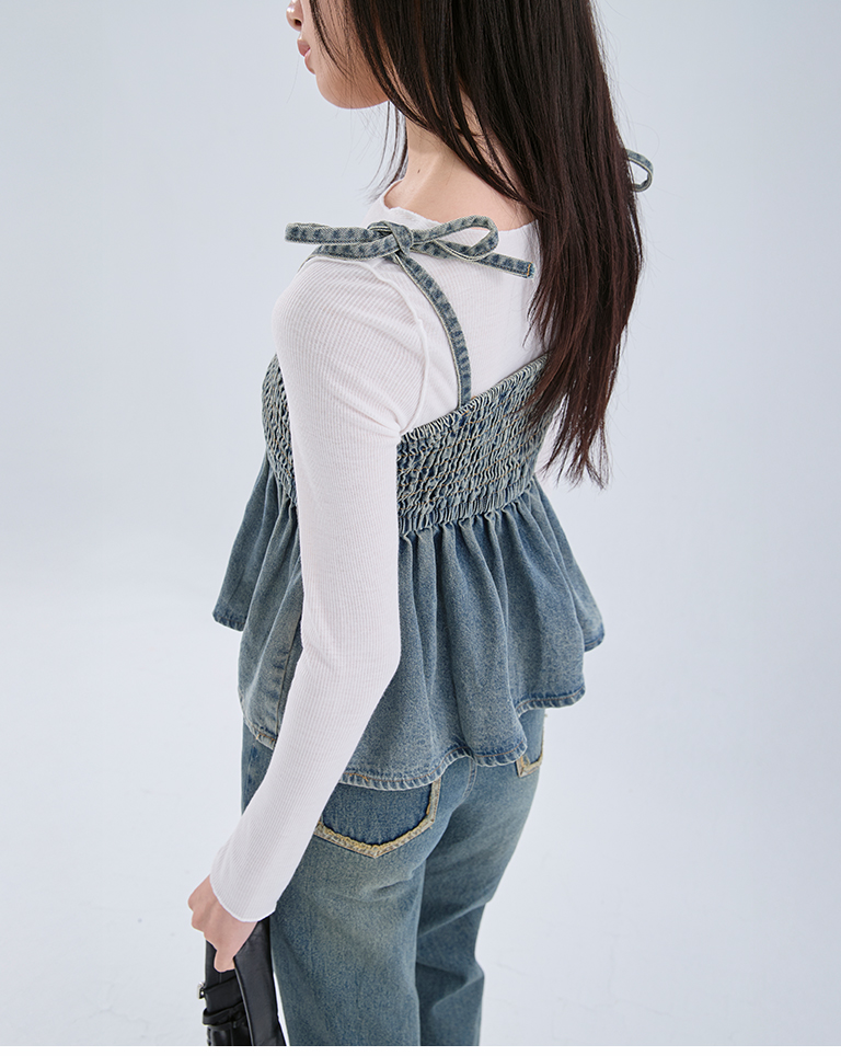 ギャザーデニムペプラムベスト